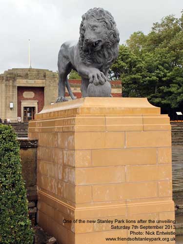 The newly unveiled lion at Stanley Park