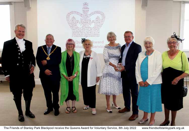 The Friends of Stanley Park Blackpool receive the Queens Award for Voluntary Service 8th July 2022