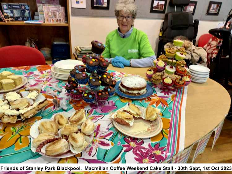 Friends Of Stanley Park Blackpool, Macmillan Coffee Weekend.  The cake stall on Saturday morning, 30th September 2023