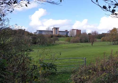 Stanley Park area - view of Blackpool Hospital new cardiac building from the walk